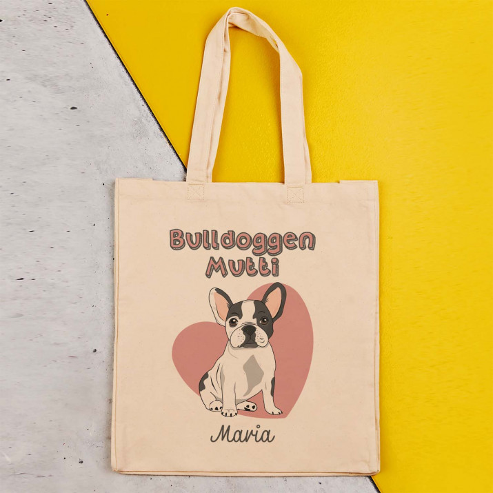 Bulldoggen-Mutti - Baumwolltasche mit Aufdruck