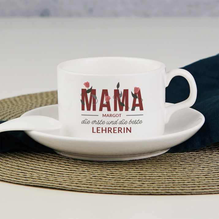 Die erste und die beste Lehrerin - Tasse mit Untertasse