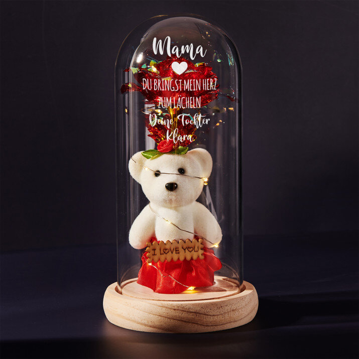 Mama du brings - Ewige Rose mit Teddybär