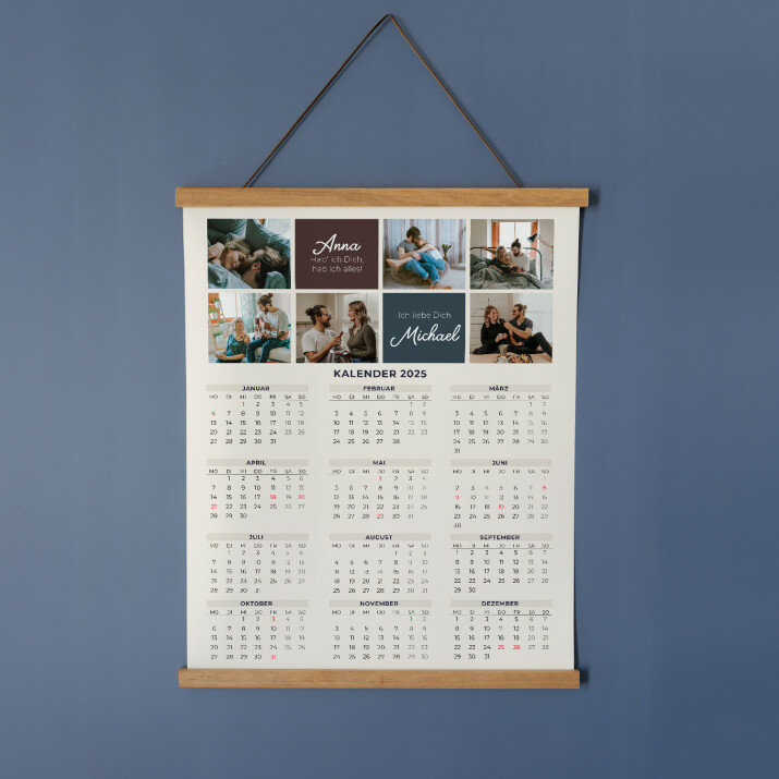 Liebe Collage - Poster-Kalender mit Holzleisten