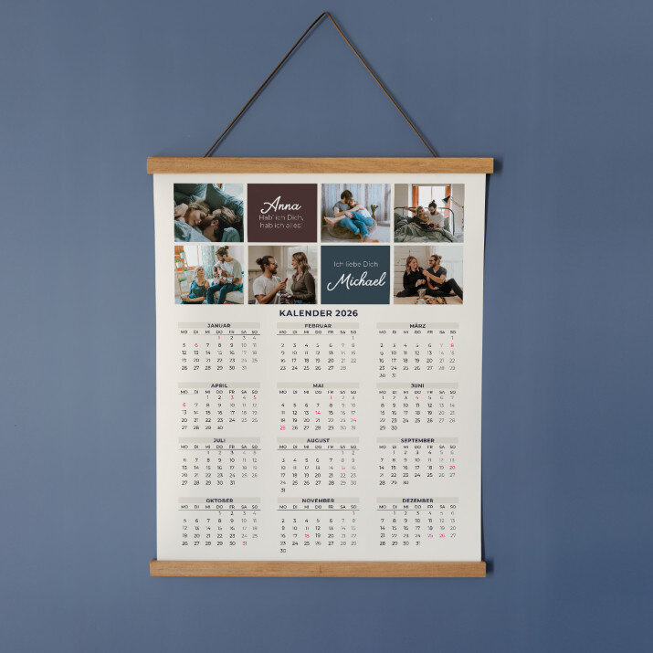 Liebe Collage - Poster-Kalender mit Holzleisten