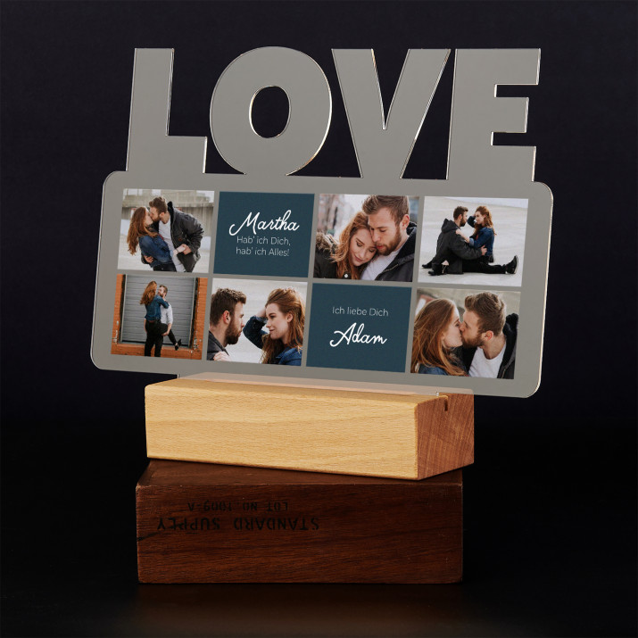 Liebe collage - Druck auf Acrylglas mit LED Beleuchtung - Wort LOVE