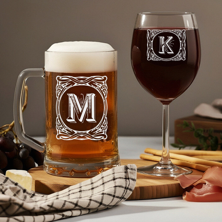 Monogramm 2 - Set aus Becher und Weinglas