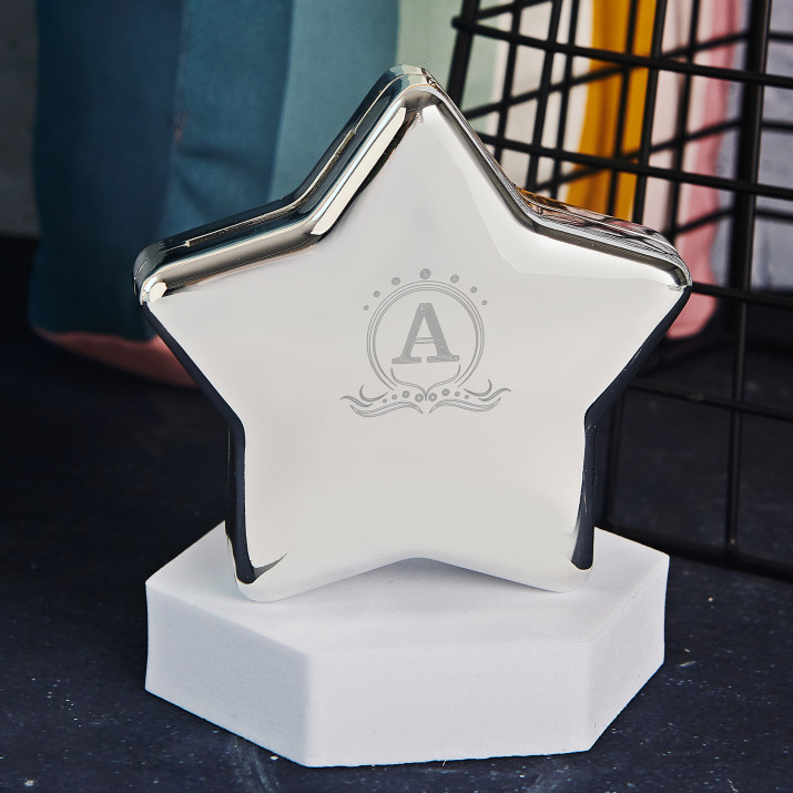 Monogramm - versilberte Spardose Stern