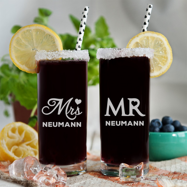 Mr & Mrs - zwei Longdrinkgläser mit Gravur