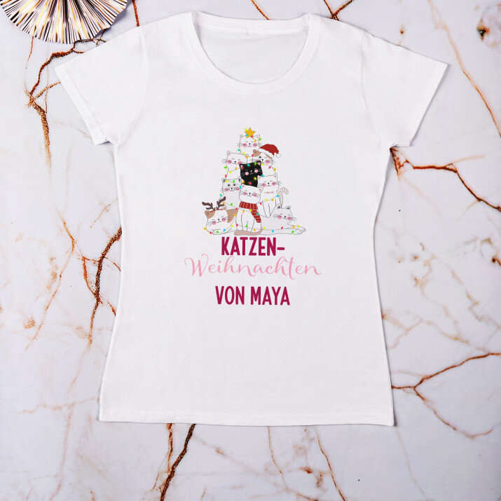 Katzen-Weihnachten - T-Shirt mit Aufdruck für Damen