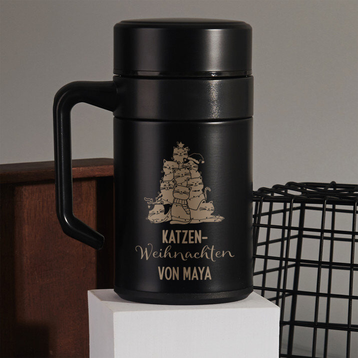 Katzen-Weihnachten - Thermobecher mit Henkel