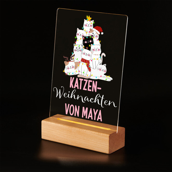 Katzen-Weihnachten - Druck auf Acrylglas mit LED Beleuchtung