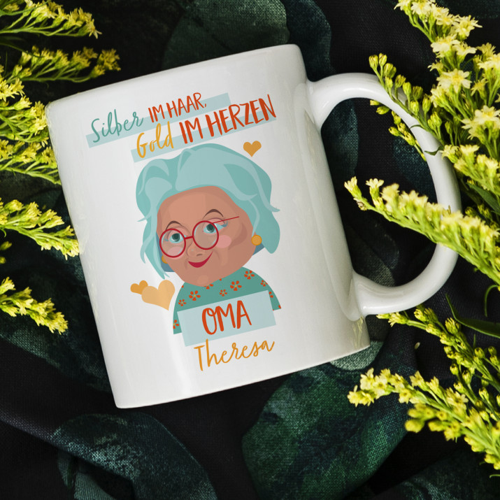 Silber im Haar,Gold im Herzen - Personalisierte Tasse