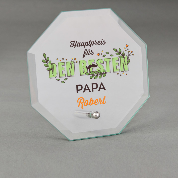 Hauptpreis für Papa - Glastrophäe mit Aufdruck