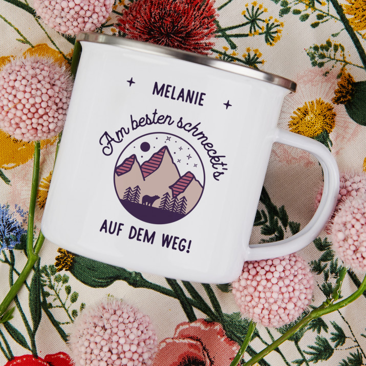 Auf dem Weg - emaillierter Becher