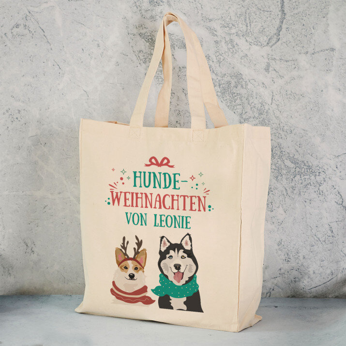 Hunde-Weihnachten - Baumwolltasche mit Aufdruck