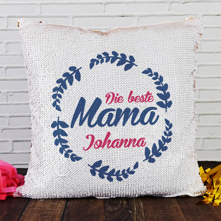 Beste Mama - Kissen mit Pailletten