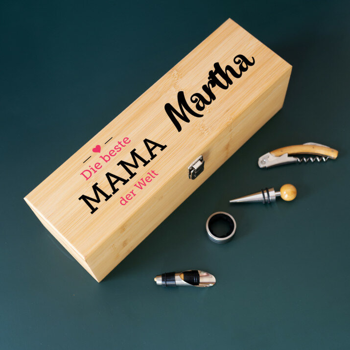 Beste Mama - Weinkiste mit Zubehör