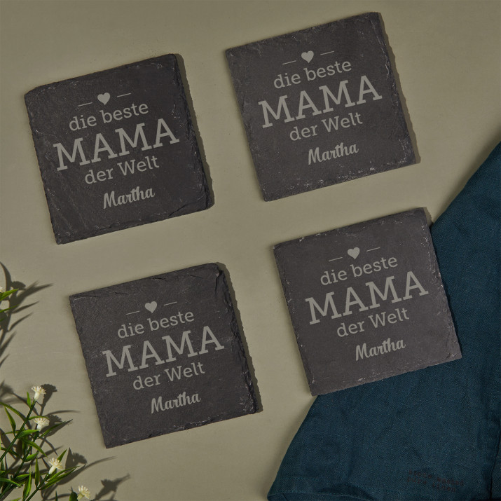 Beste Mama der Welt - Tassenuntersetzer aus Schiefer