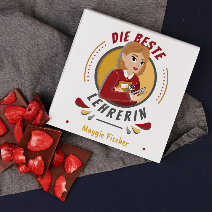 Beste Lehrerin - Schokolade mit Erdbeeren