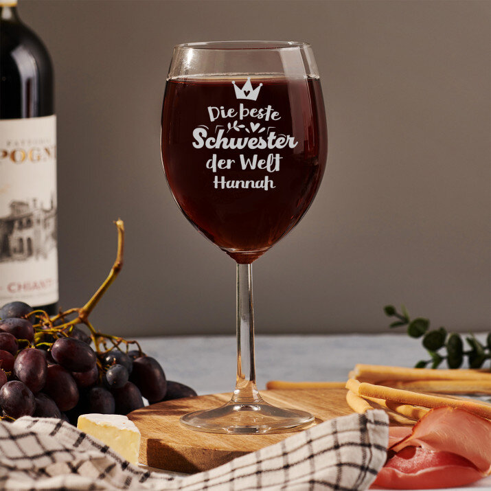 Beste Schwester der Welt Krone - Weinglas mit Gravur Beste Schwester der Welt Krone - Weinglas mit Gravur