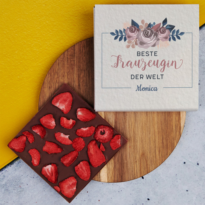 Beste Traugzeugin - Schokolade mit Erdbeeren