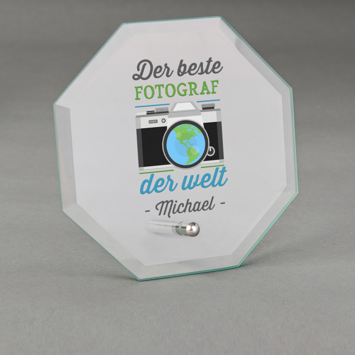 Bester Fotograf - Glastrophäe mit Aufdruck