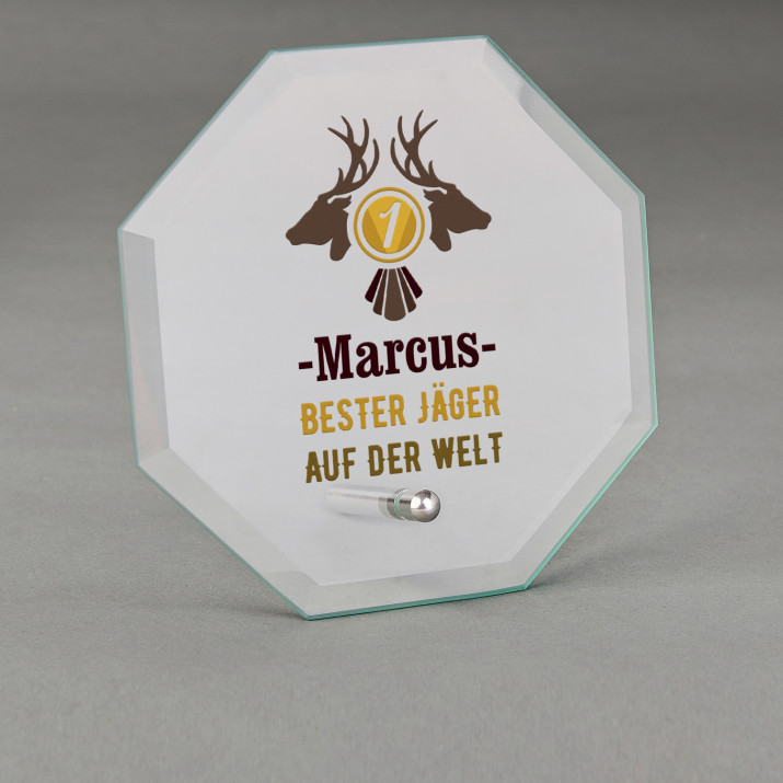 Bester Jäger - Glastrophäe mit Aufdruck