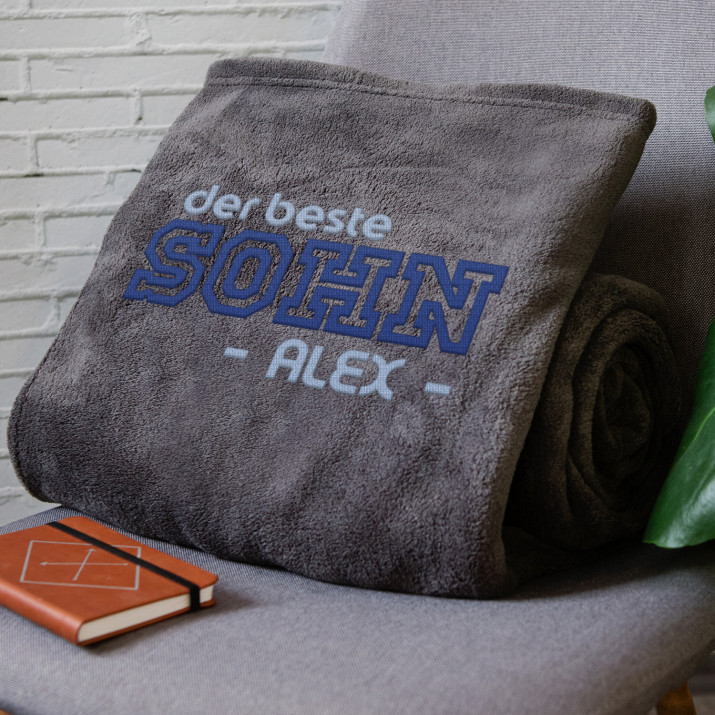 Bester Sohn - Decke mit Stickerei
