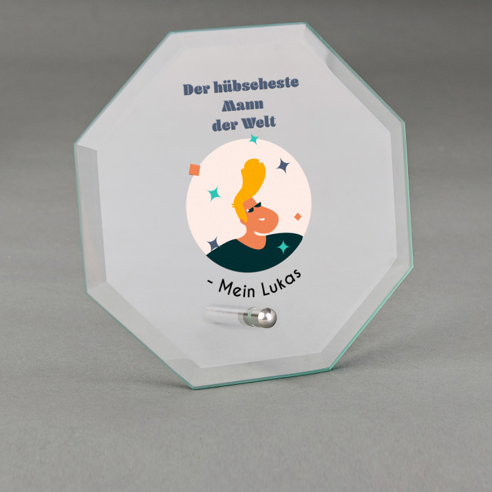 Der hübscheste Mann - Glastrophäe mit Aufdruck