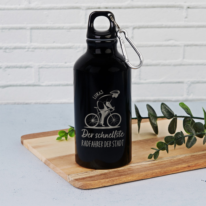 Der schnellste Radfahrer der Stadt - Wasserflasche 0,4l mit Karabinerhaken