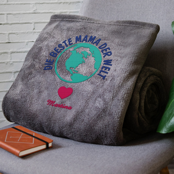 Die beste Mama der Welt - Decke mit Stickerei