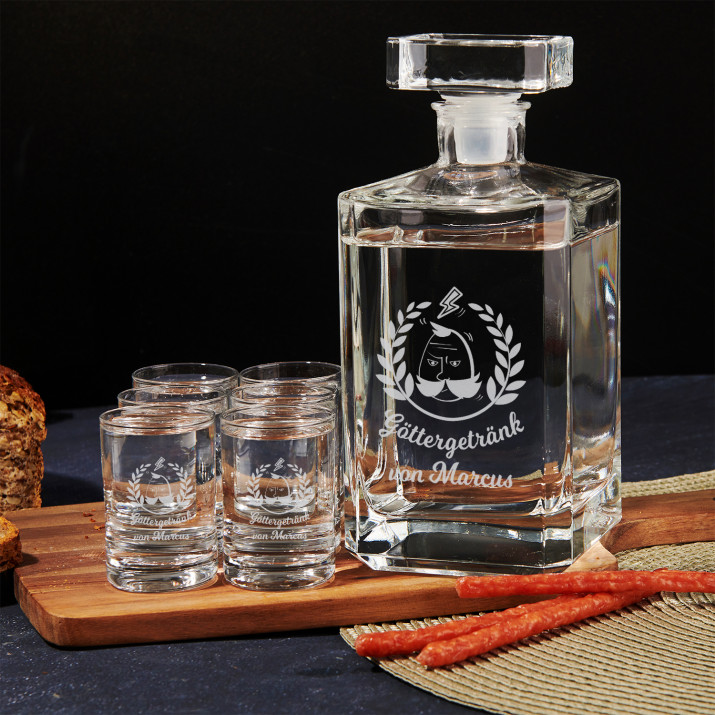 Gottesgetränk - Karaffe und Schnapsgläser - Set mit Gravur