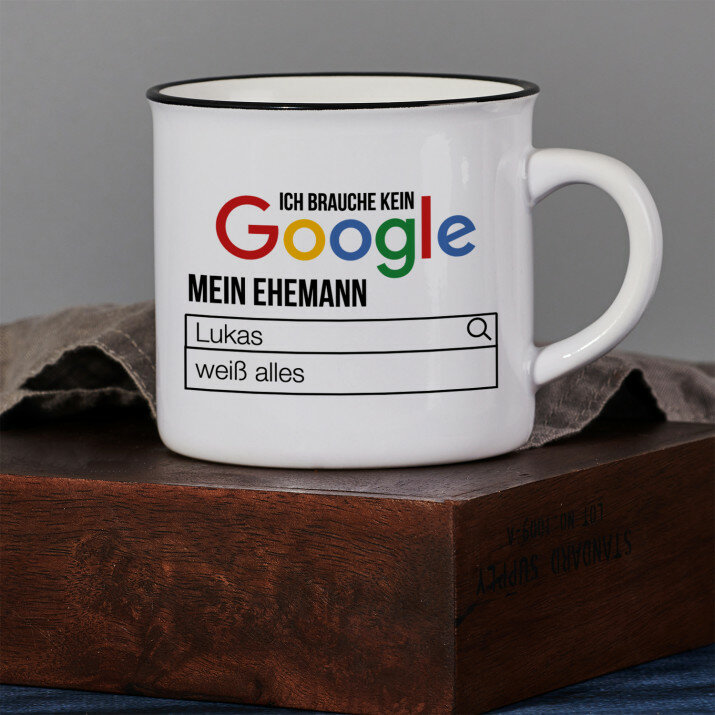 Ich brauche kein google - Keramikbecher mit schwarzem Rand