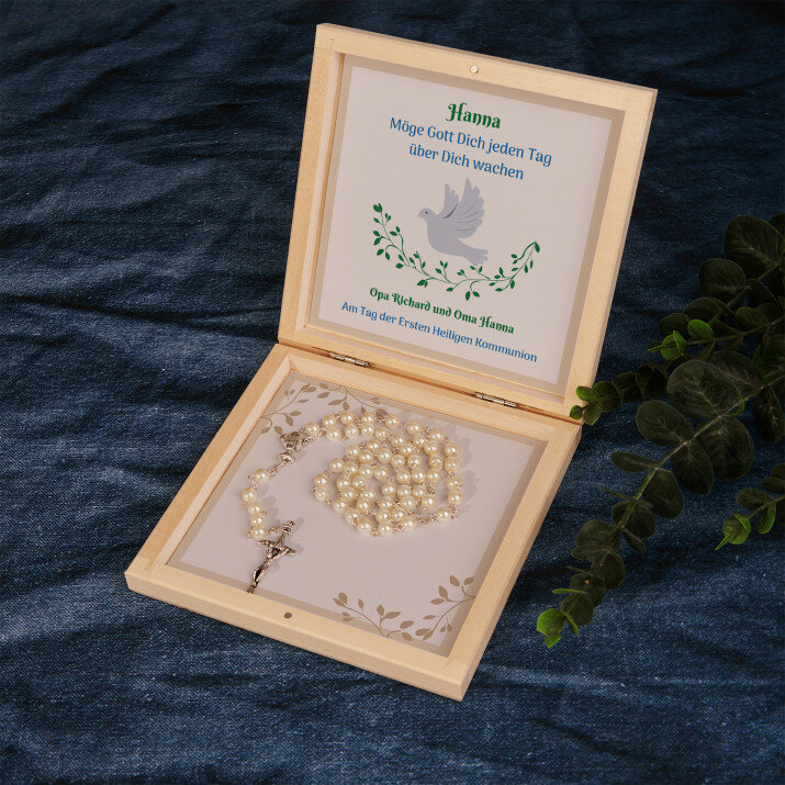 Möge Gott - Rosenkranz in Holzkiste