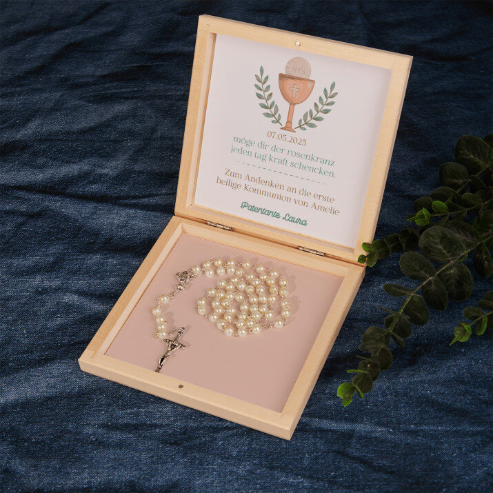 Lass den Rosenkranz dir Kraft schenken - Rosenkranz in Holzkiste