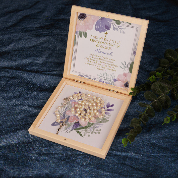 Möge dieser Tag in deinem Herzen bleiben - Rosenkranz in Holzkiste