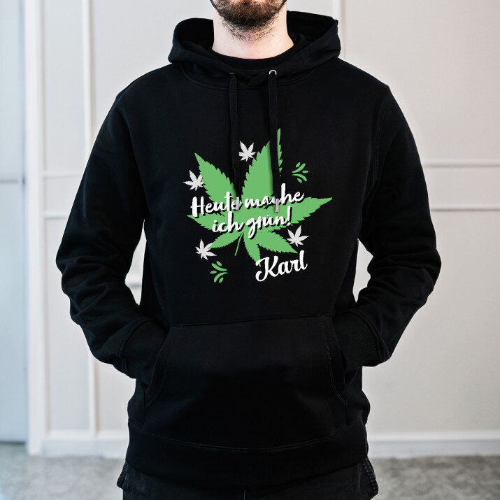 Heute mache ich grün - Schwarzer Kapuzenpullover für Herren