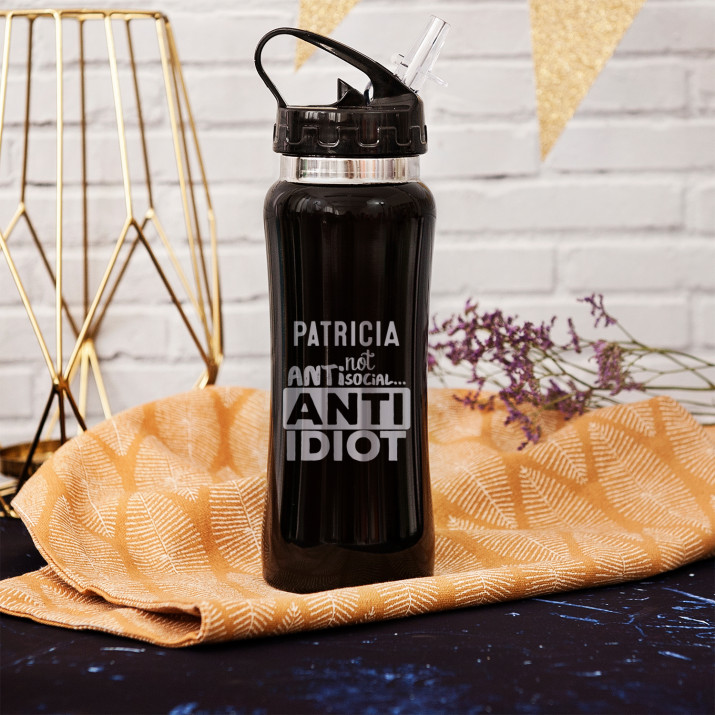 Not antisocial - Trinkflasche mit Gravur