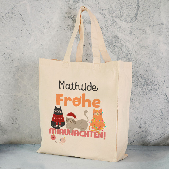 Frohe Miaunachten - Baumwolltasche mit Aufdruck