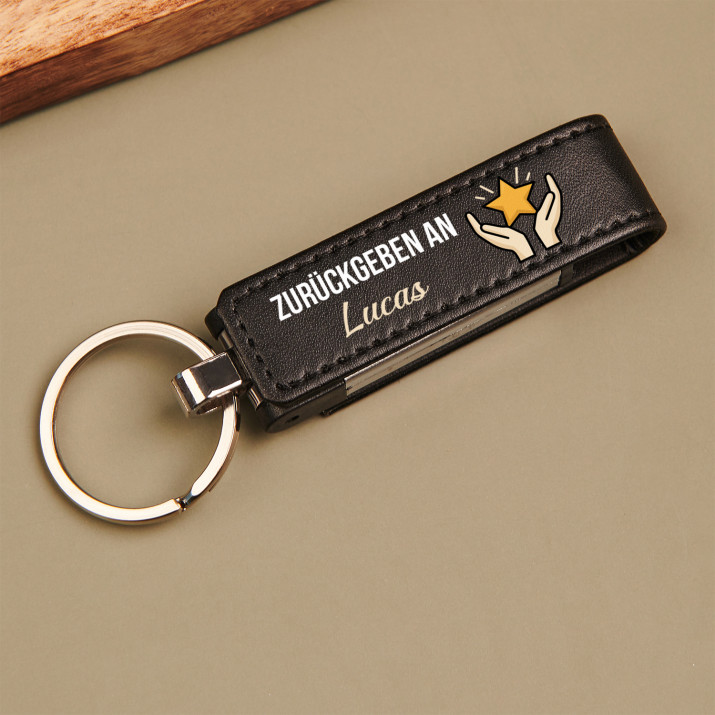 Zurückgeben an - USB-Stick im Lederetui