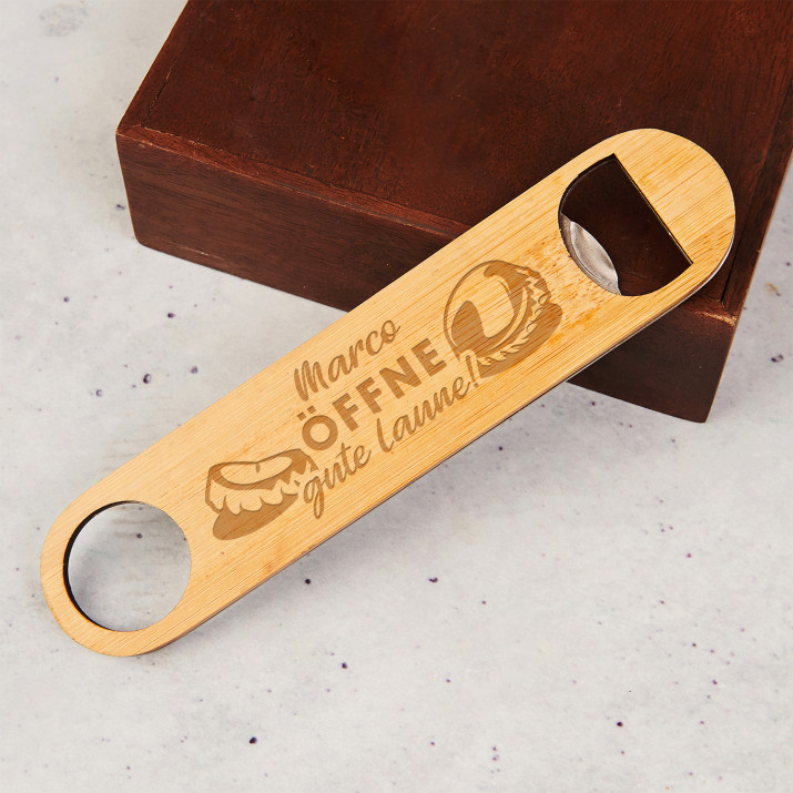 Öffne gute Laune - Flaschenöffner aus Holz