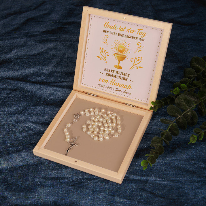 Heute ist der Tag - Rosenkranz in Holzkiste