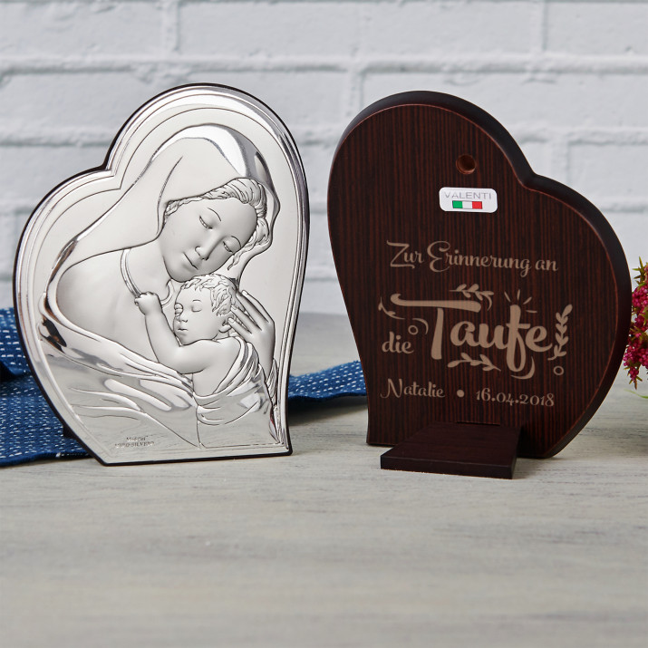 Taufe - Gottesmutter - Silbernes Bild mit Gravur
