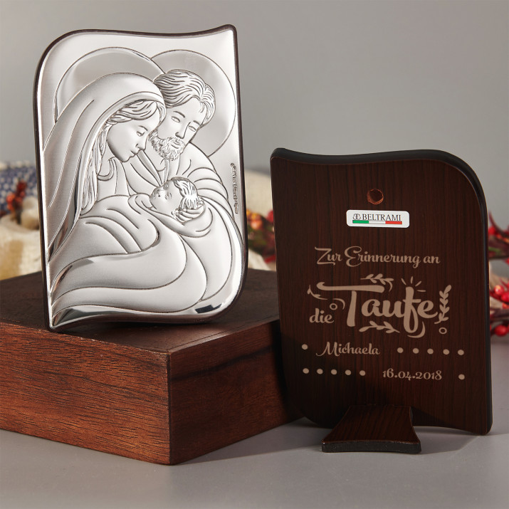 Taufe - Hl. Familie - Silbernes Bild mit Gravur
