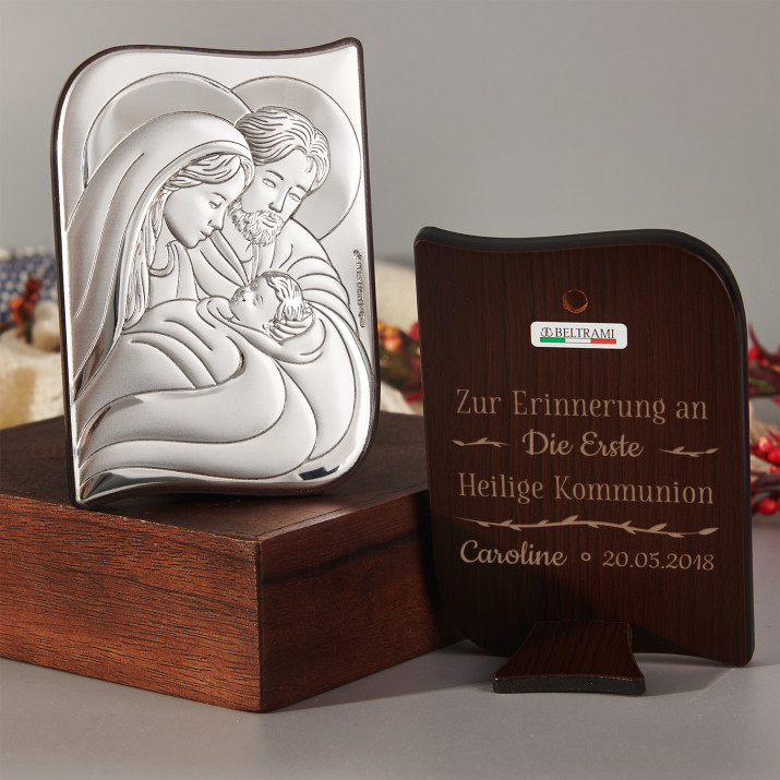 Erste Heilige Kommunion - Heilige Familie - Silbernes Bild mit Gravur