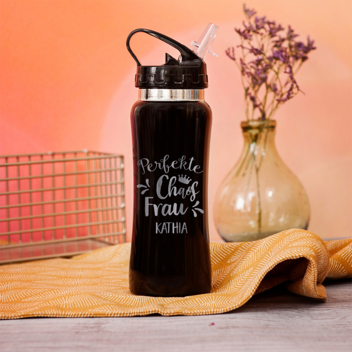 Perfekte Chaosfrau - Trinkflasche mit Gravur