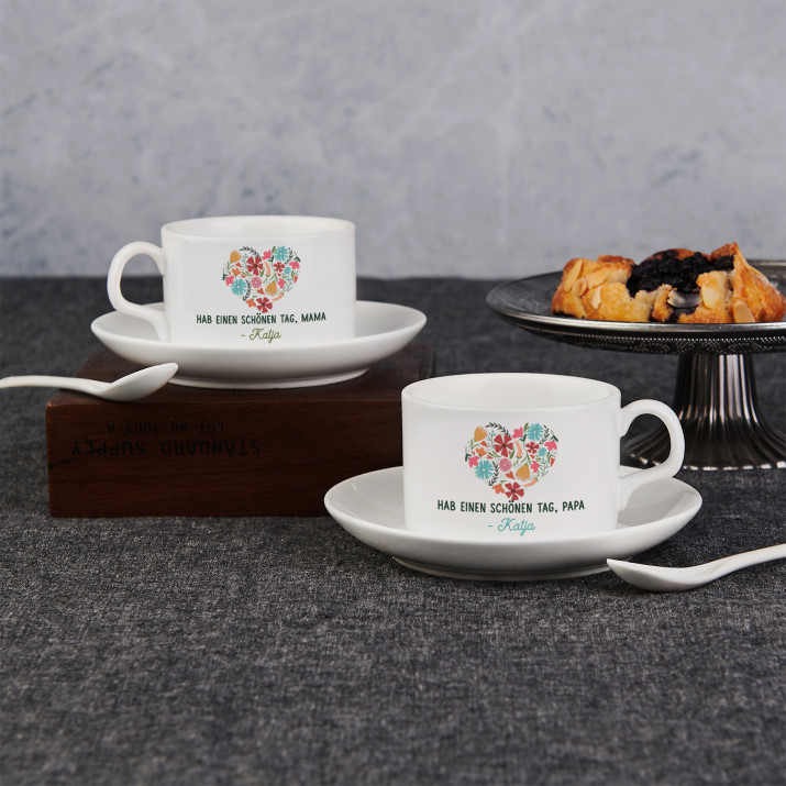 Hab einen schönen Tag - Zwei Tassen mit Untertasse