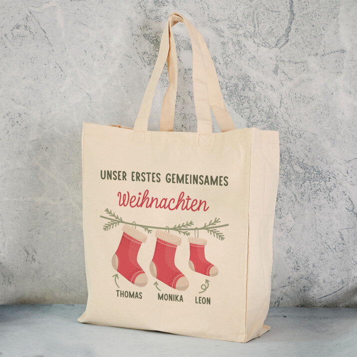 Unser erstes gemeinsames Weihnachten - Baumwolltasche mit Aufdruck