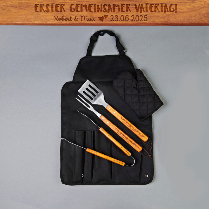 Erster gemeinsamer Vatertag - Grillbesteck mit Grillschürze