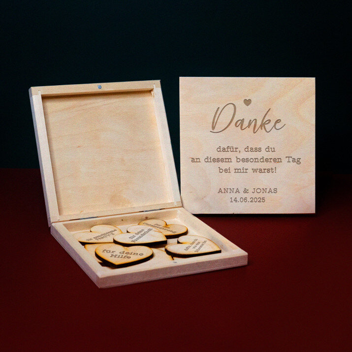 Danke an die trauzeugin - Box mit Holzherzen