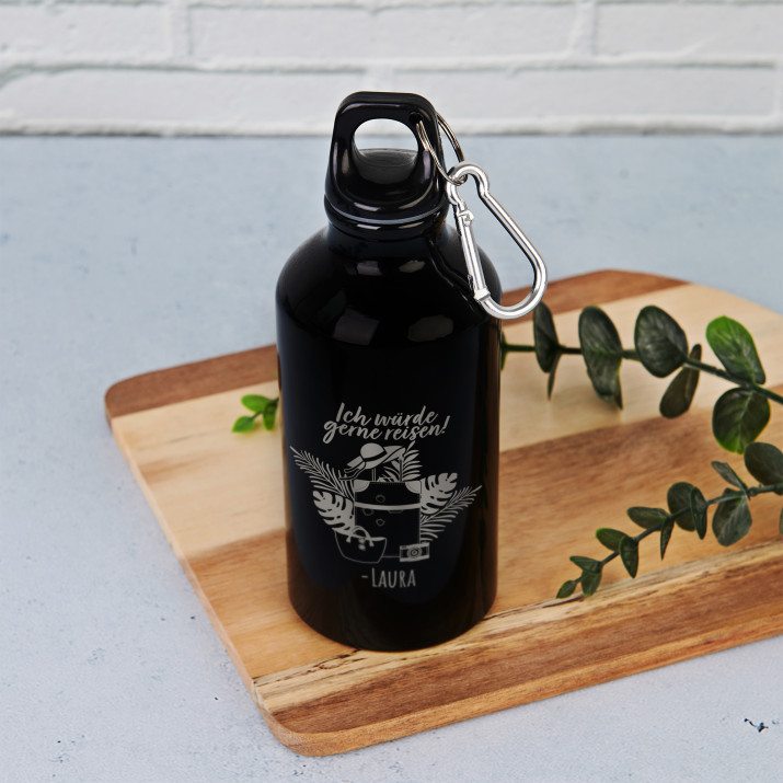 Ich würde gerne reisen - Wasserflasche 0,4l mit Karabinerhaken