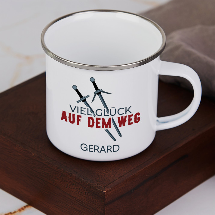 Viel Glück auf dem Weg - emaillierter Becher