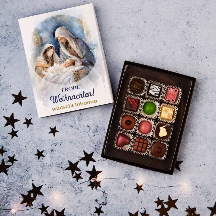 Gesegnete Weihnachten Krippe - Belgische Pralinen